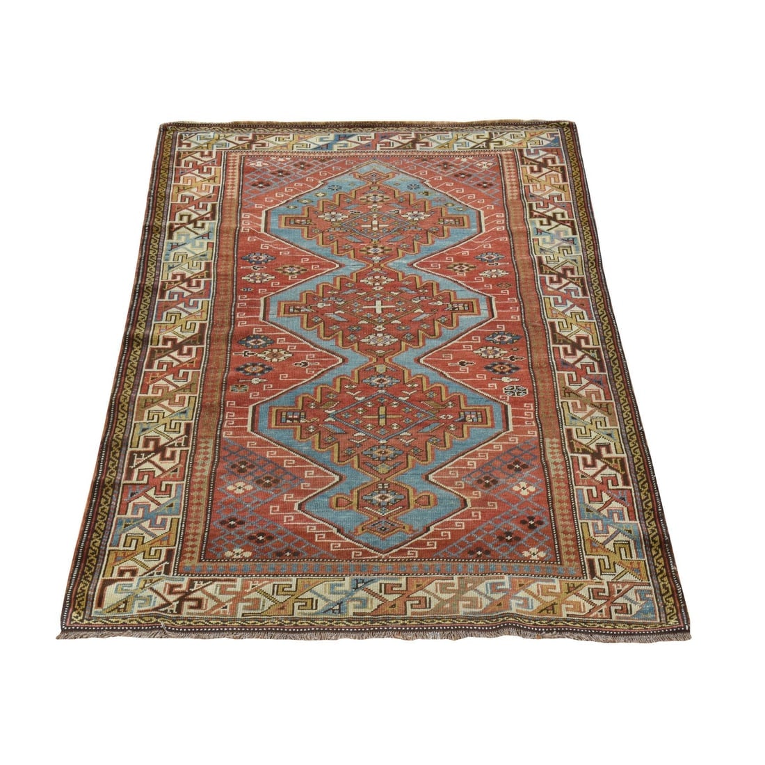 Red Antique Caucasian Kazak Geometric Design Hand Knotted All Wool Rug: Title: Red Antique Caucasian Kazak Geometric Design Hand Knotted All Wool Rug Description:This is a truly genuine one-of-a-kind. It has been Knotted for months and months in the centuries-old weaving