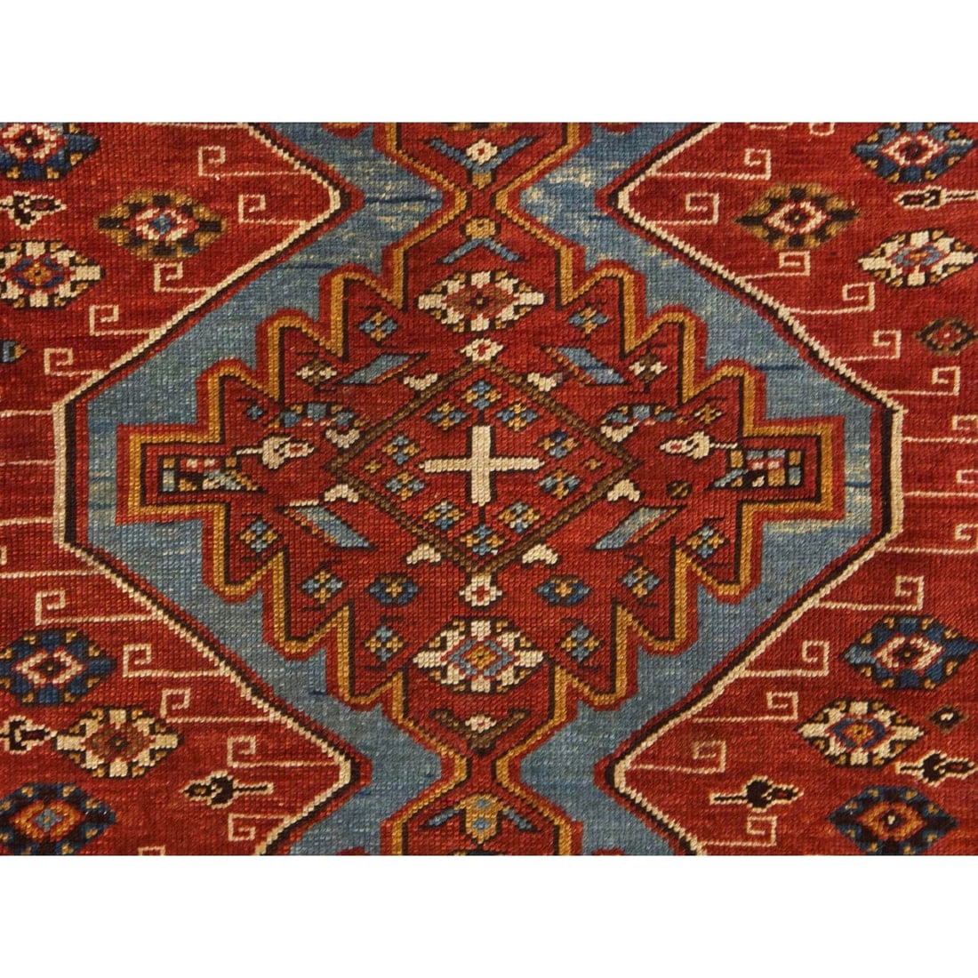 Red Antique Caucasian Kazak Geometric Design Hand Knotted All Wool Rug - 2