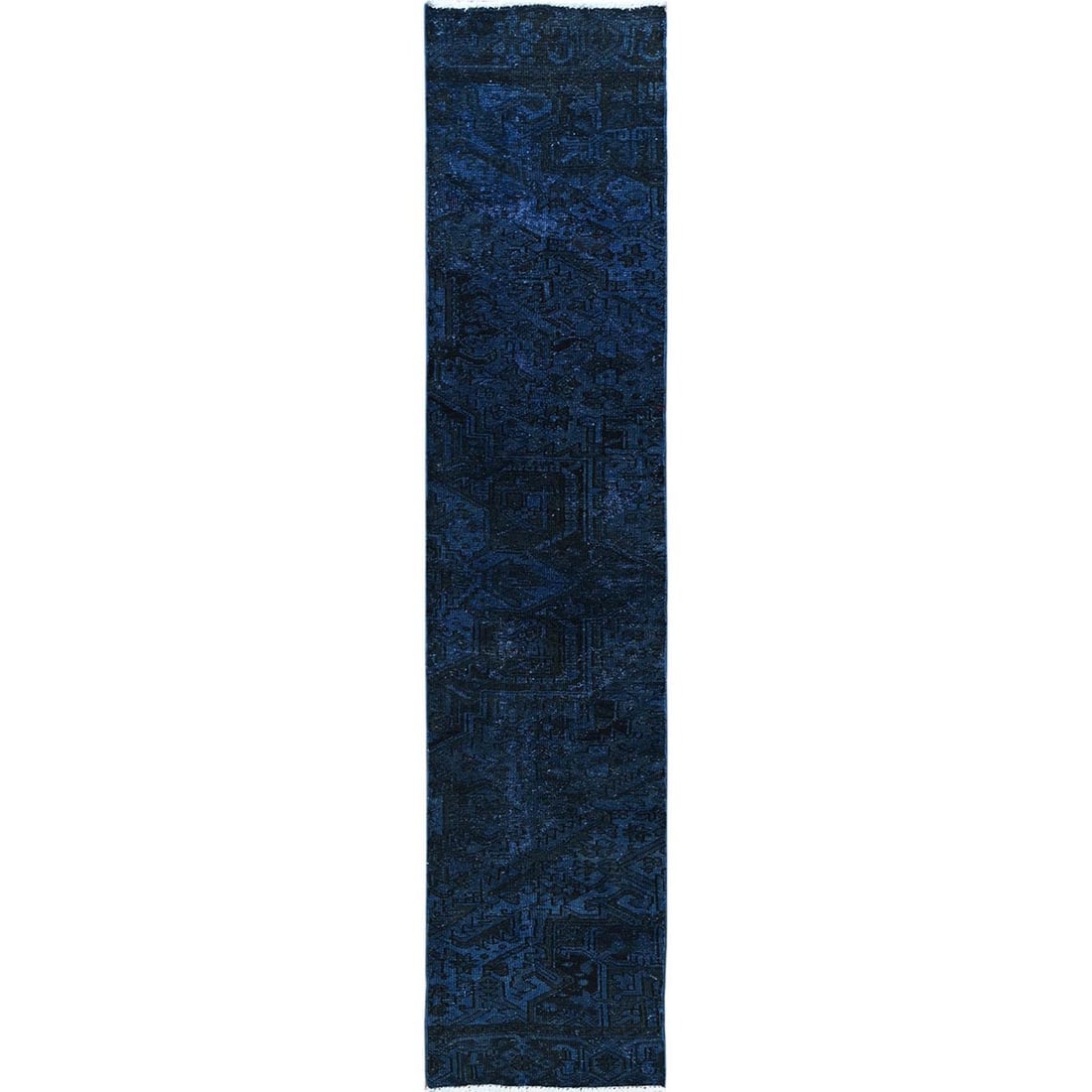 Yale Blue Overdyed Vintage Persian Tabriz Hand Knotted Wool Runner Rug: Title: Yale Blue Overdyed Vintage Persian Tabriz Hand Knotted Wool Runner Rug Description:This is a truly genuine one-of-a-kind. It has been Knotted for months and months in the centuries-old weaving