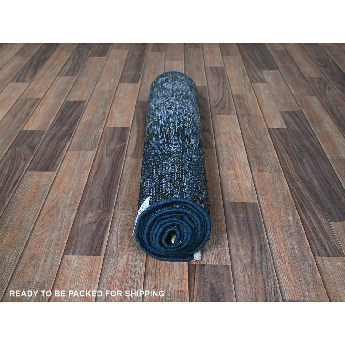 Yale Blue Overdyed Vintage Persian Tabriz Hand Knotted Wool Runner Rug - 5