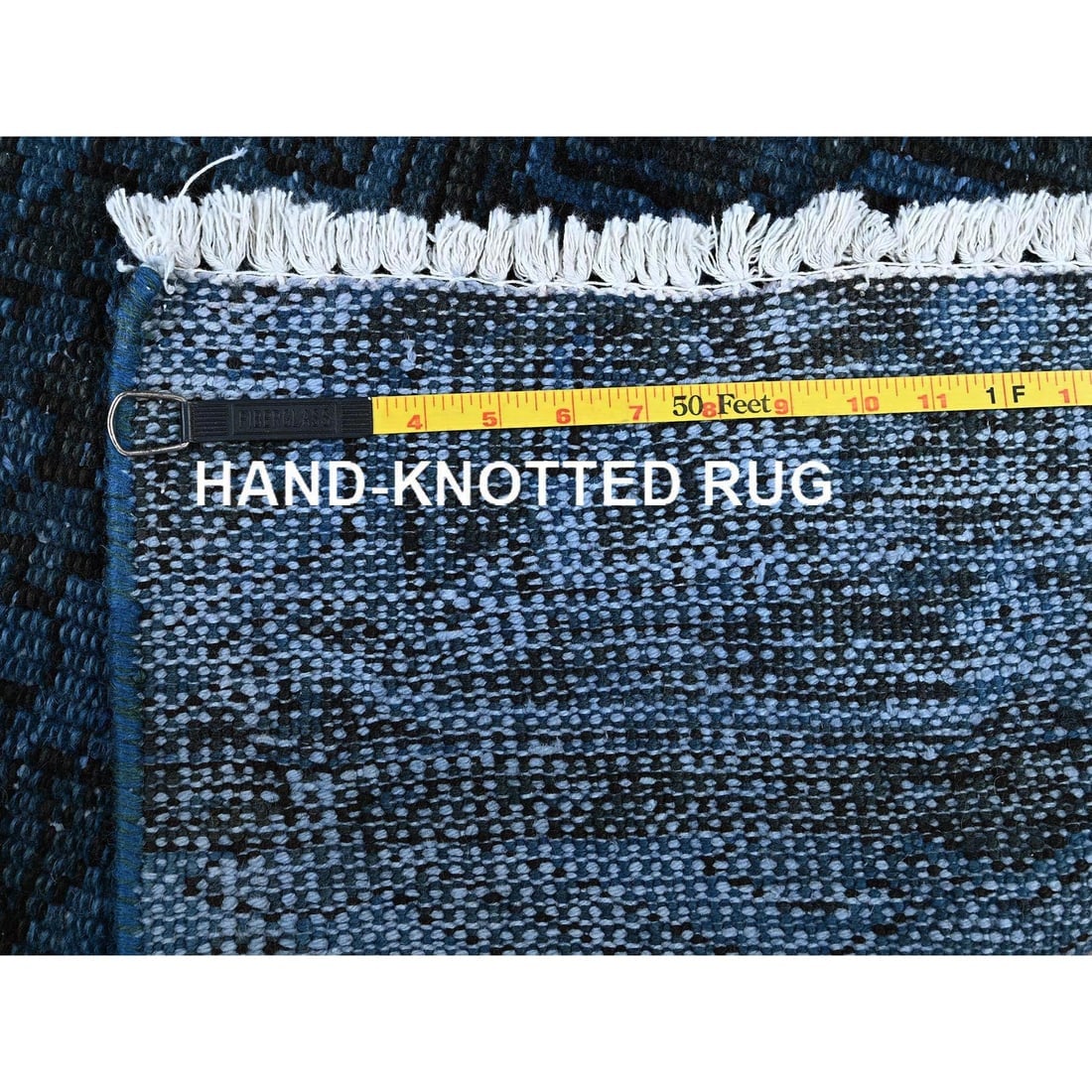 Yale Blue Overdyed Vintage Persian Tabriz Hand Knotted Wool Runner Rug - 7