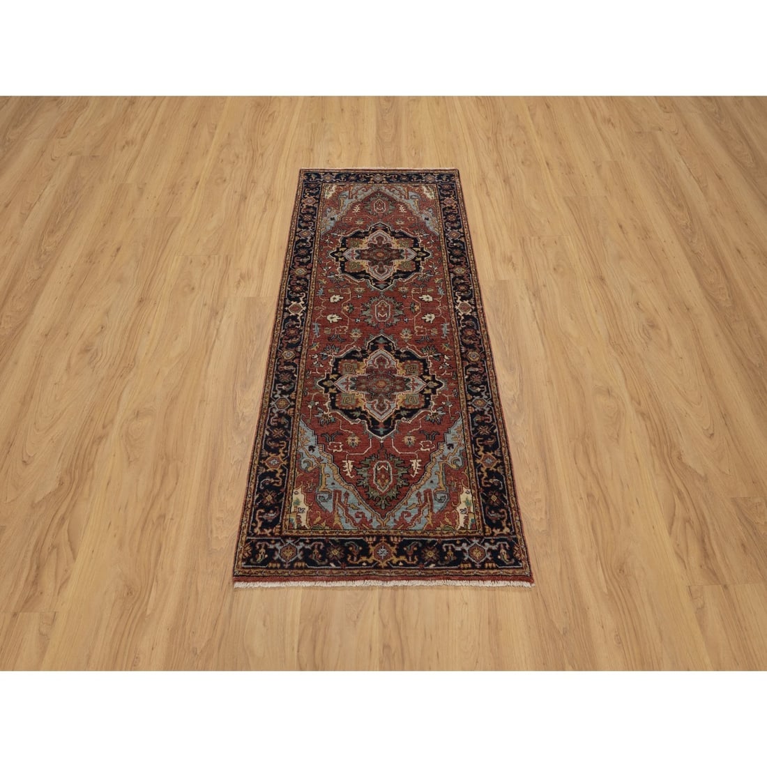 Brick Red Antiqued Fine Heriz Re-Creation Hand Knotted Wool Runner Rug - 2