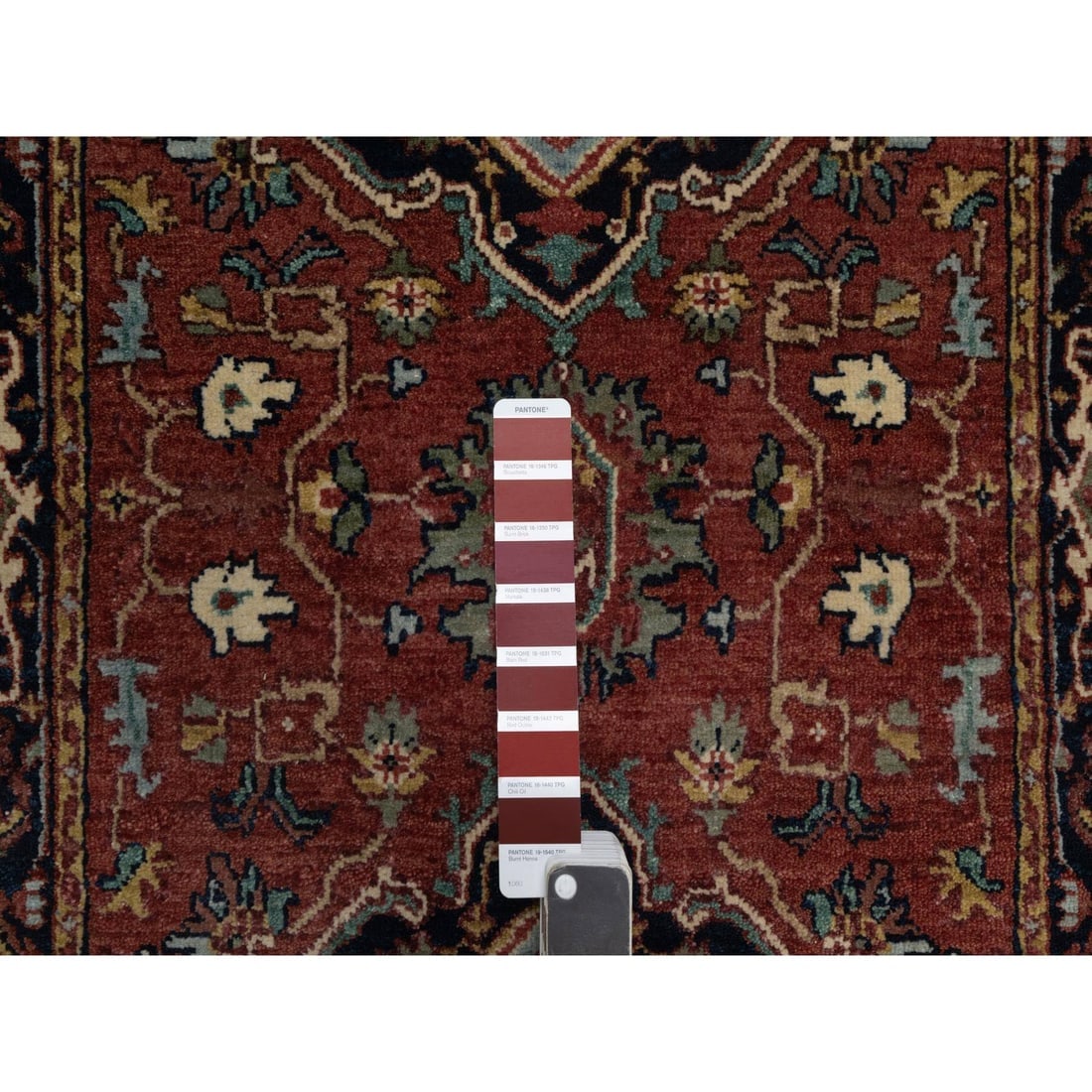 Brick Red Antiqued Fine Heriz Re-Creation Hand Knotted Wool Runner Rug - 4