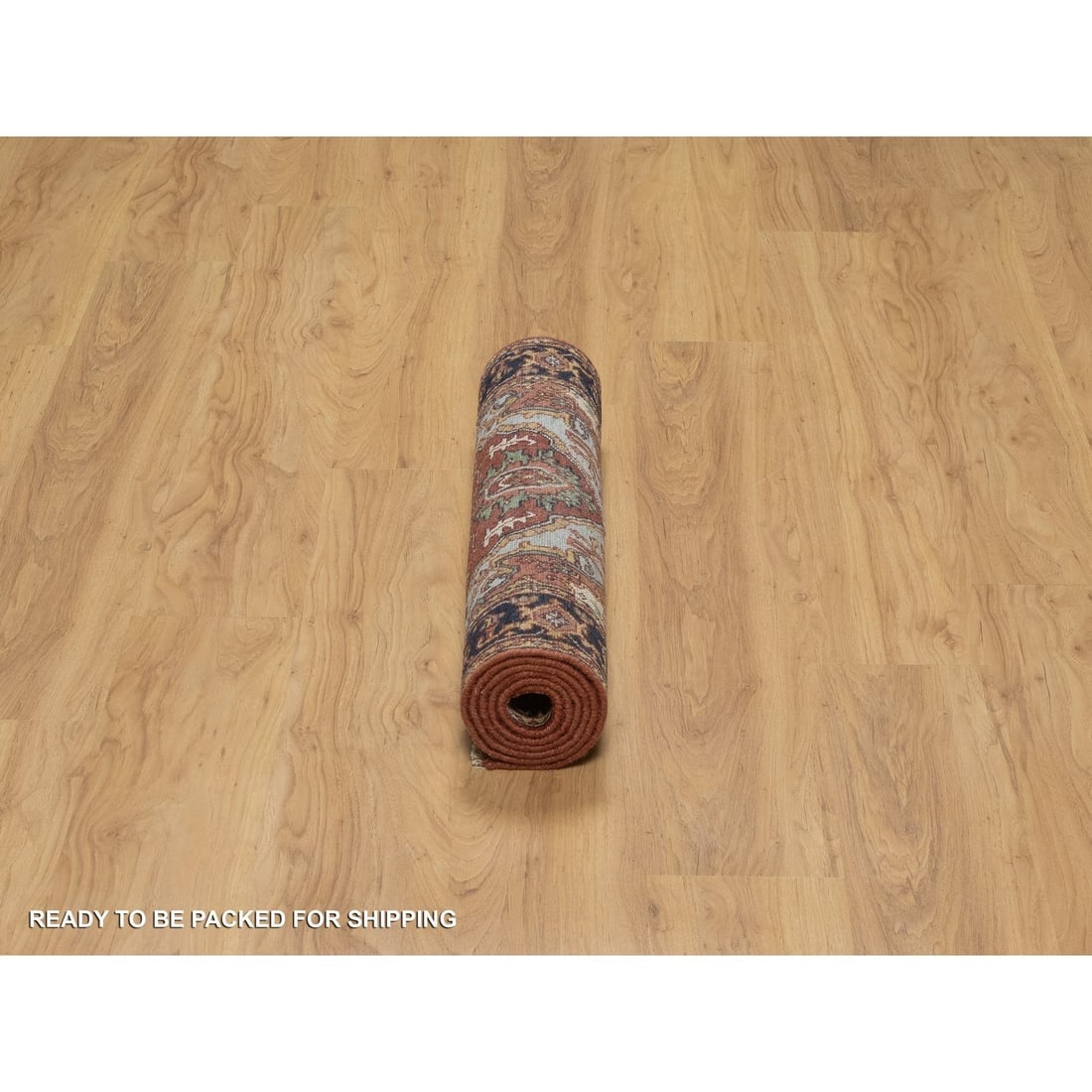 Brick Red Antiqued Fine Heriz Re-Creation Hand Knotted Wool Runner Rug - 6