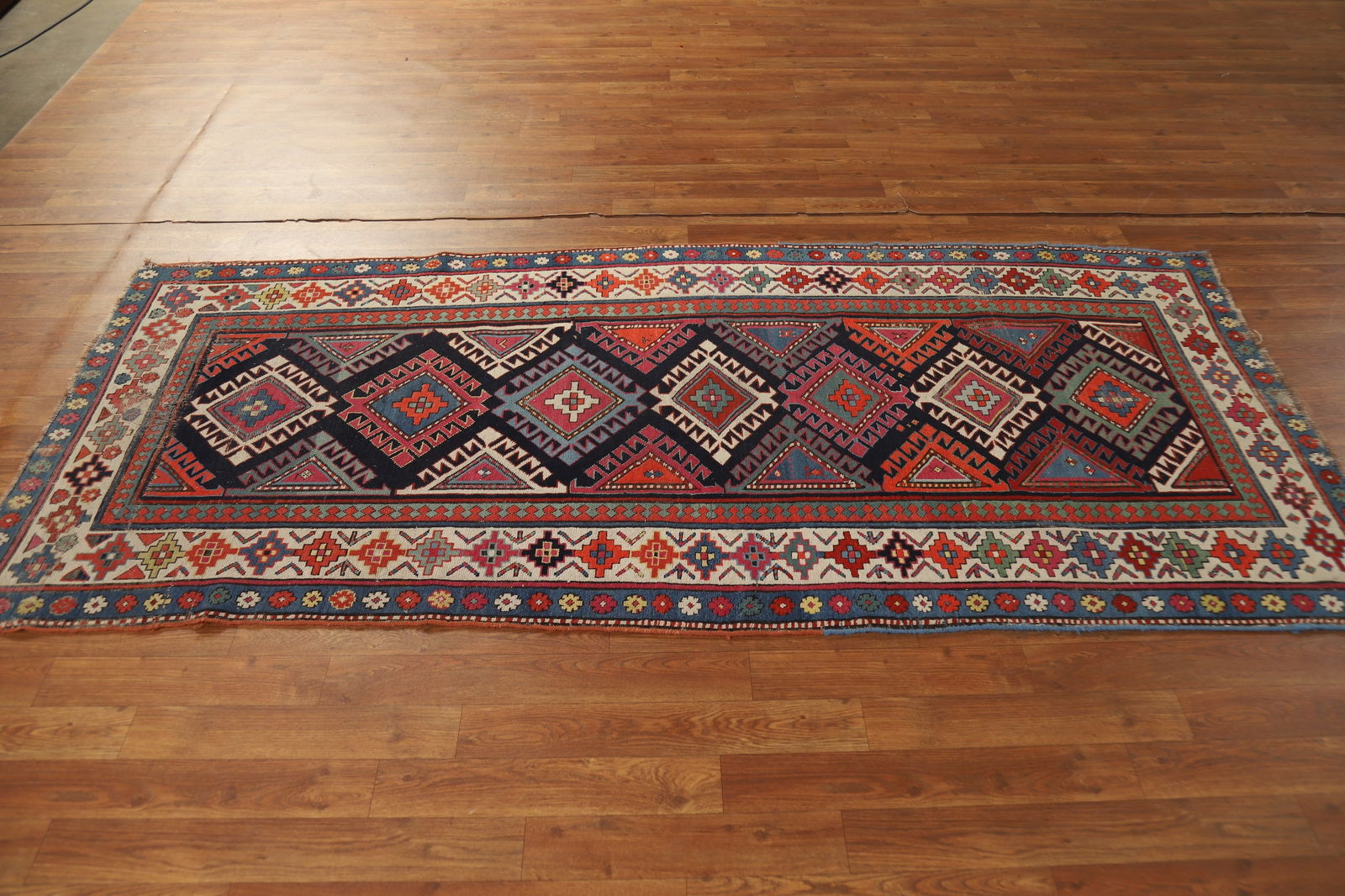 Pre-1900 Antique Kazak Vegetable Dye Runner Rug 3x7 - 14