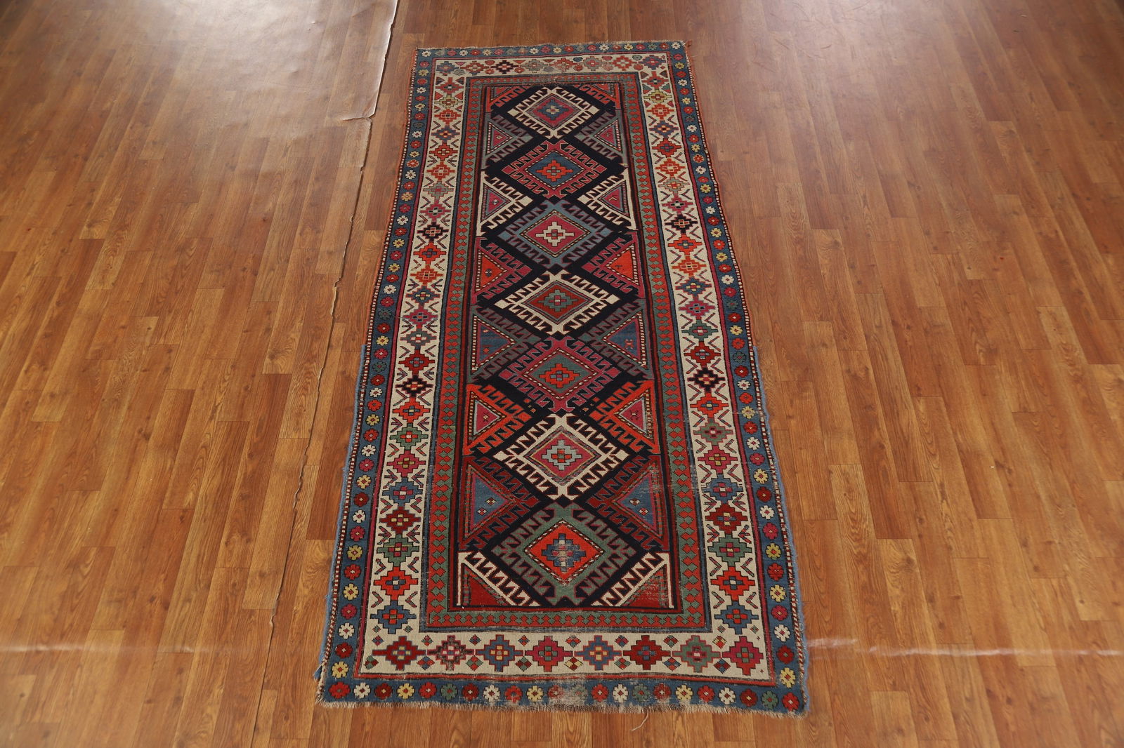 Pre-1900 Antique Kazak Vegetable Dye Runner Rug 3x7 - 15