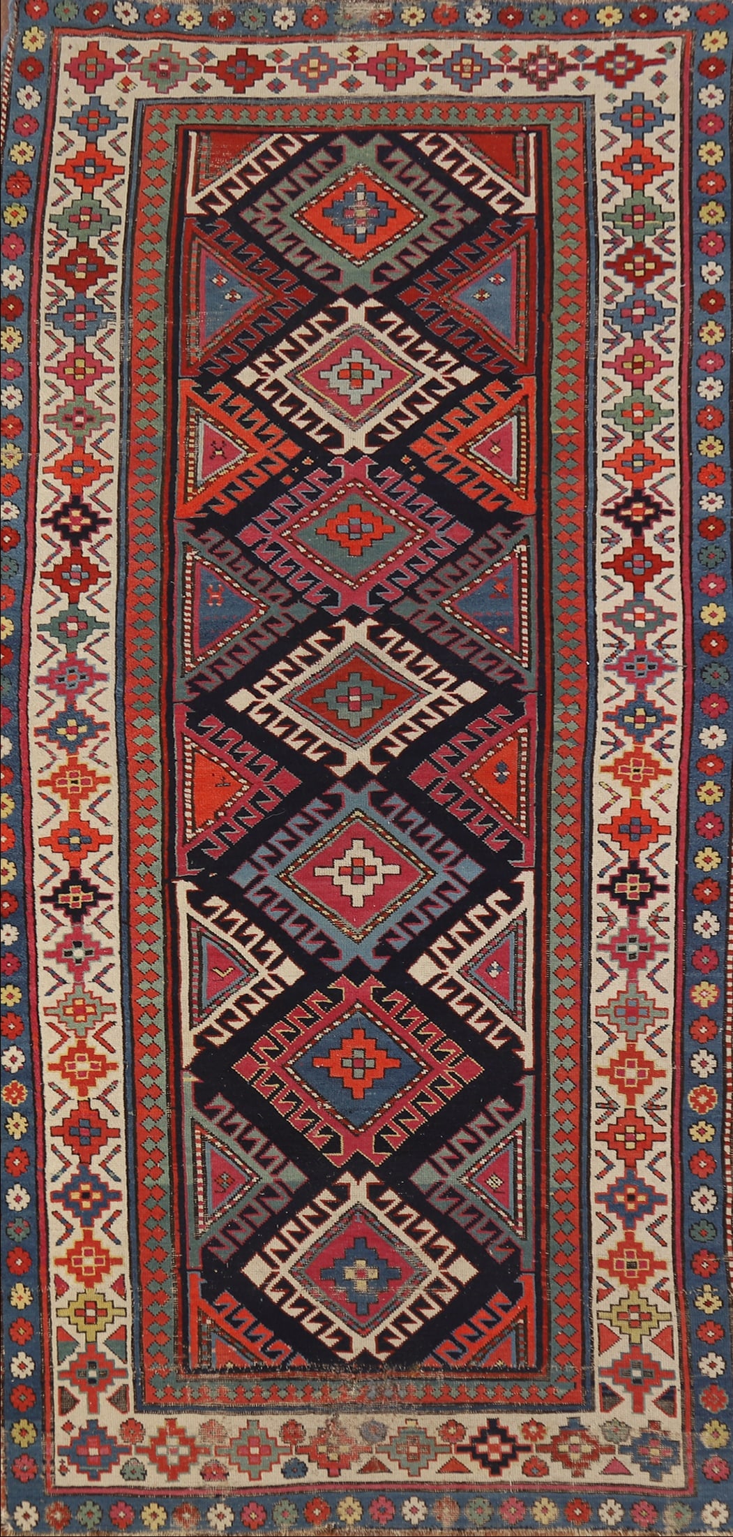 Pre-1900 Antique Kazak Vegetable Dye Runner Rug 3x7: Title: Pre-1900 Antique Kazak Vegetable Dye Runner Rug 3x7 Description:A Beautiful Genuine Russia Kazak rug is Hand Knotted by skillful weavers in Russia with