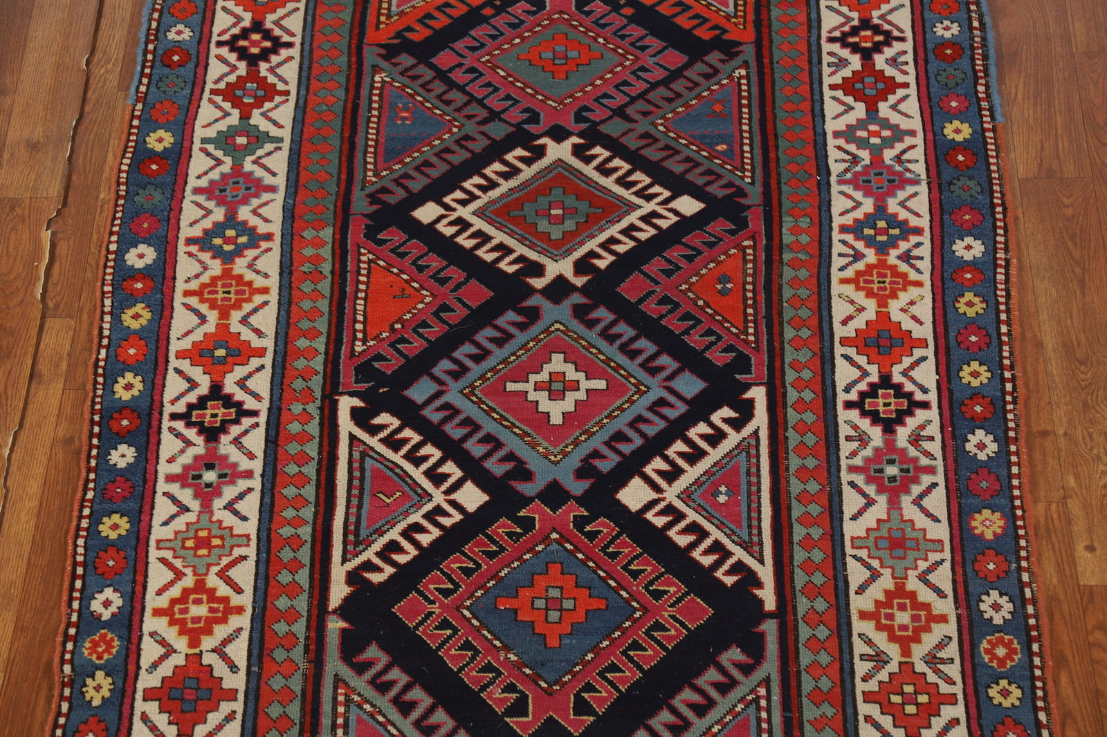 Pre-1900 Antique Kazak Vegetable Dye Runner Rug 3x7 - 4