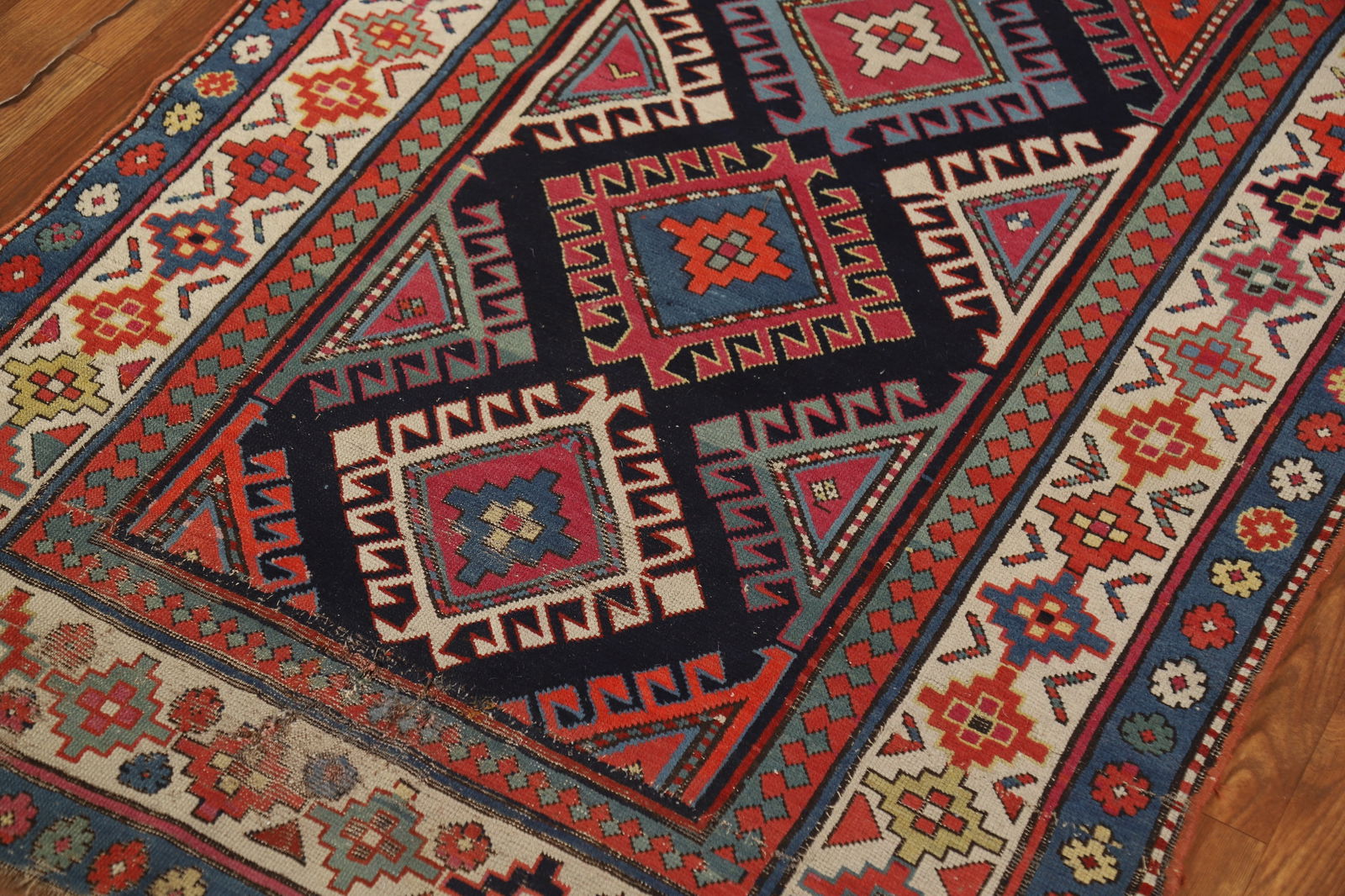 Pre-1900 Antique Kazak Vegetable Dye Runner Rug 3x7 - 7