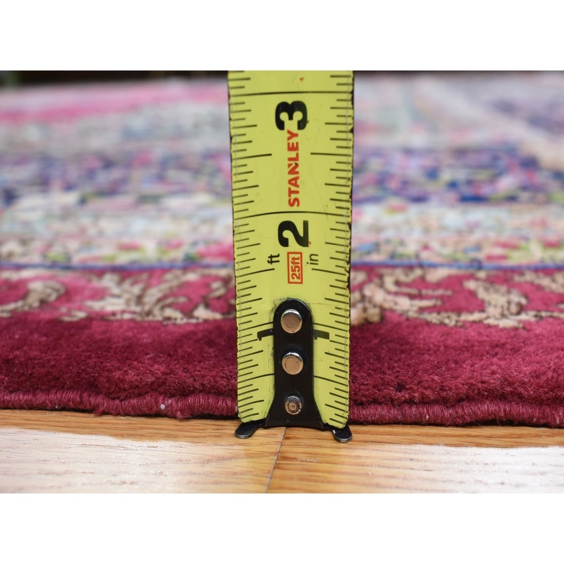 Red, Antique Persian Kerman, 350 KPSI Hand Knotted Wool Square Rug - 11