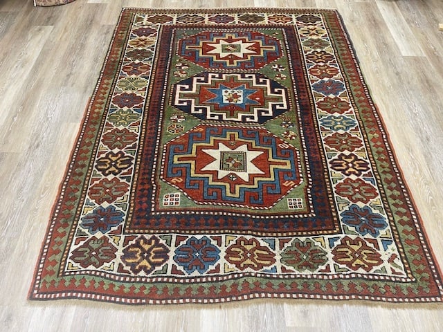 Antique Hooked design Kazak Caucasian Rug-5314: Title:Antique Hooked design Kazak Caucasian Rug-5314 Description:Georgous antique Hooked design Kazak Caucasian rug from southwest Caucasian, size 5 ft. 3 inches by 6 ft. 8 inches, circa late 19th cen