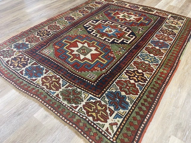 Antique Hooked design Kazak Caucasian Rug-5314 - 6
