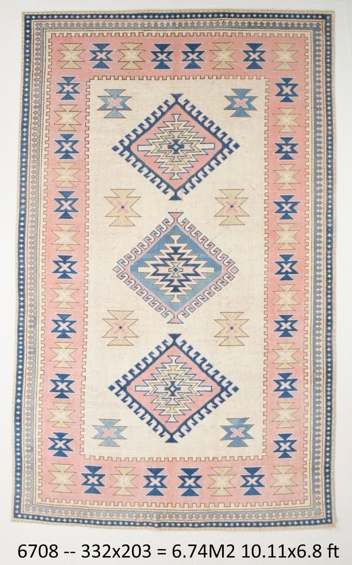 6'7'' x 10'10'' Unique Handmade Vintage Rug - 6708: Title: 6'7'' x 10'10'' Unique Handmade Vintage Rug - 6708Description:6'7'' x 10'10'' Unique Handmade Vintage Rug - 6708Origin:TurkiyeDate/Period:1960-90Materials:Wool,CottonDimension:6'7''x10'10''