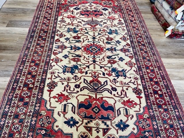 Antique Persian Ivory field Ardabil Rug-5089 - 7