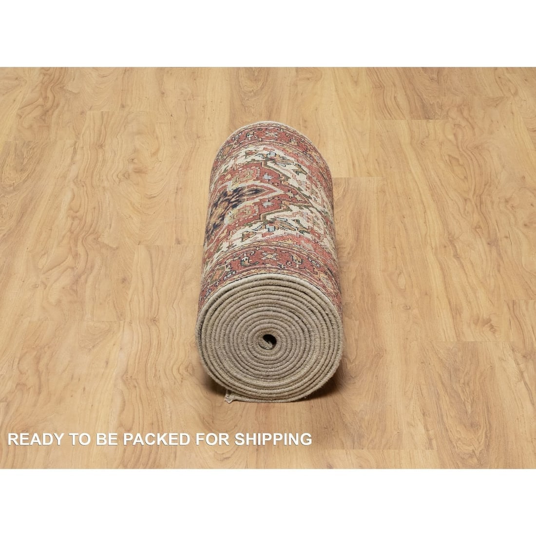 Ivory Hand Knotted Antiqued Fine Heriz Re-Creation Wool Runner Rug - 6