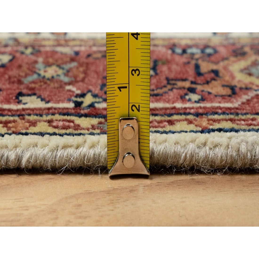 Ivory Hand Knotted Antiqued Fine Heriz Re-Creation Wool Runner Rug - 7