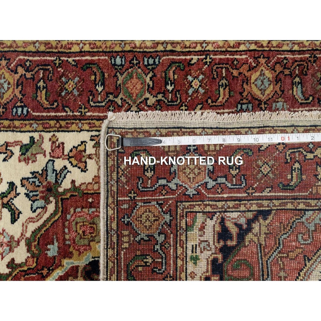 Ivory Hand Knotted Antiqued Fine Heriz Re-Creation Wool Runner Rug - 8