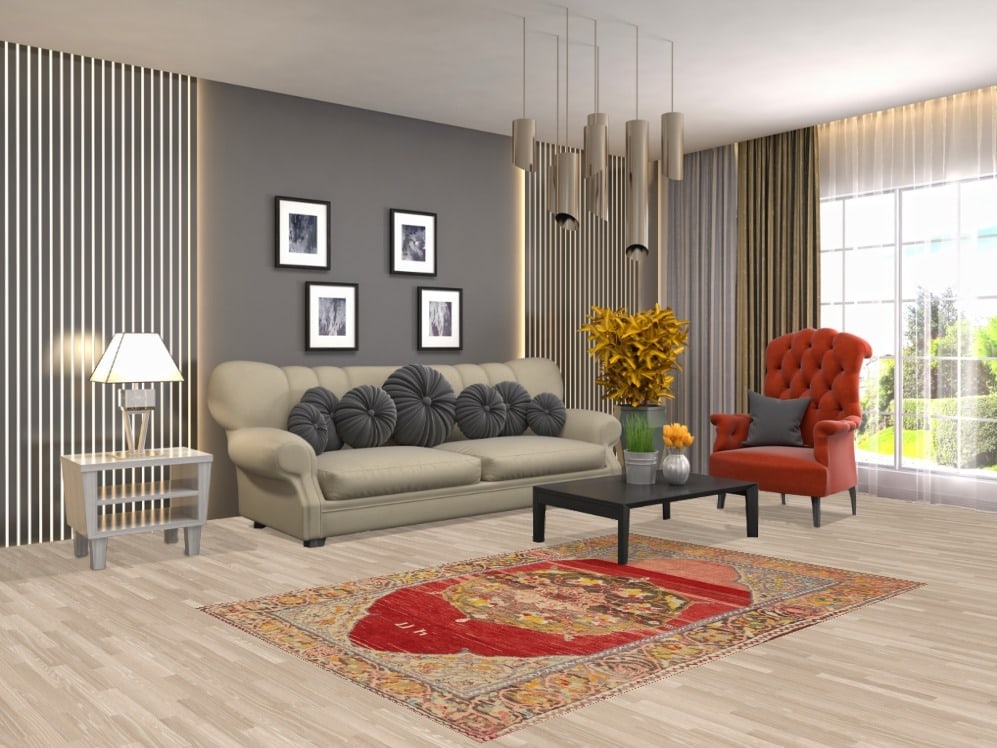 100% Wool Antique Vegetable Dye Oushak Turkish Rug 4x6 - 2