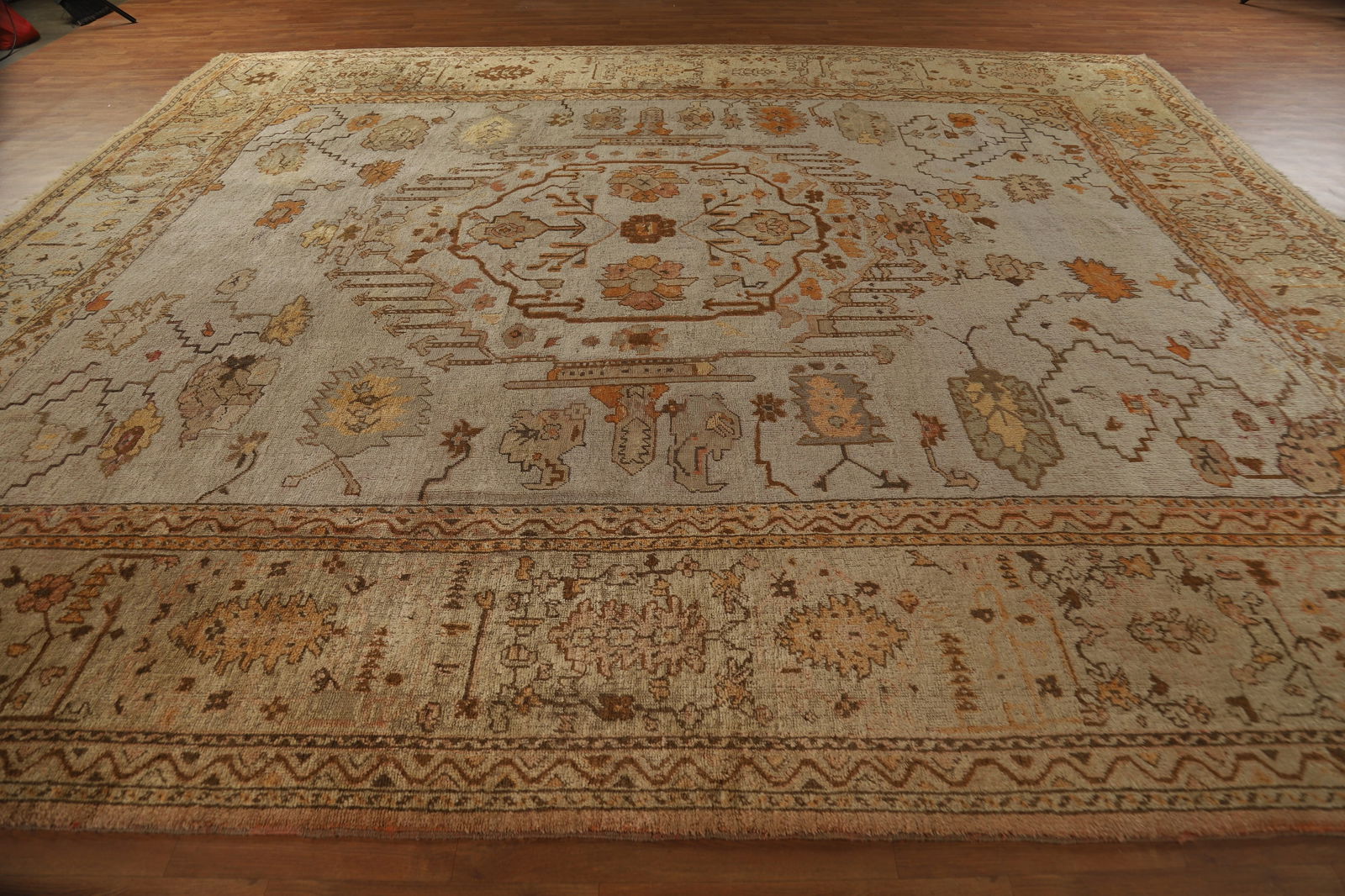 Pre-1900 Antique Vegetable Dye Oushak Turkish Rug 12x14 - 15