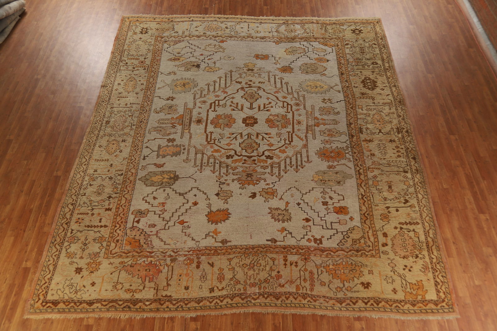 Pre-1900 Antique Vegetable Dye Oushak Turkish Rug 12x14 - 16