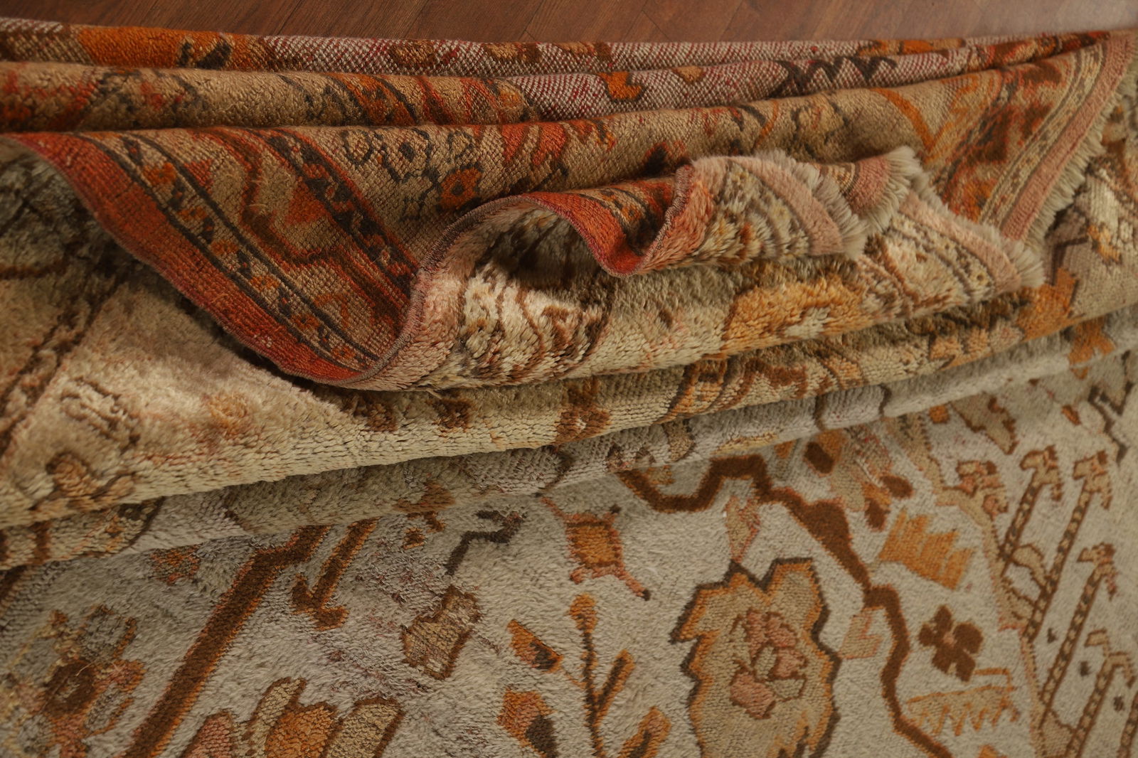 Pre-1900 Antique Vegetable Dye Oushak Turkish Rug 12x14 - 18