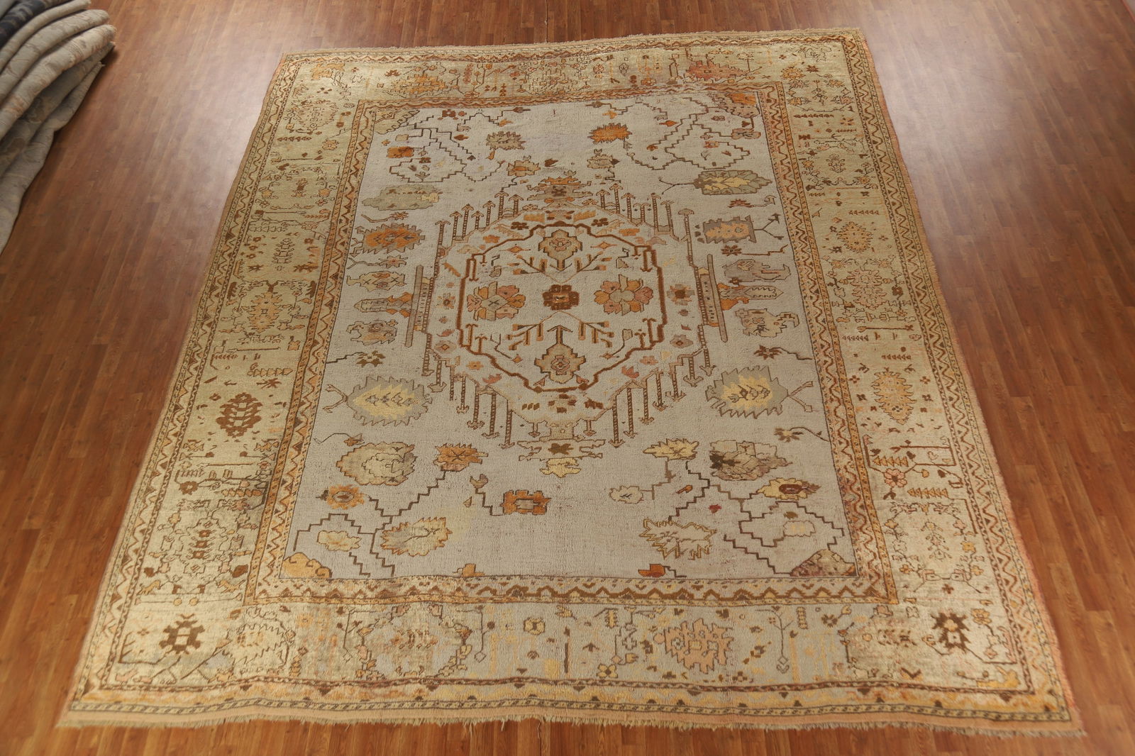 Pre-1900 Antique Vegetable Dye Oushak Turkish Rug 12x14 - 3