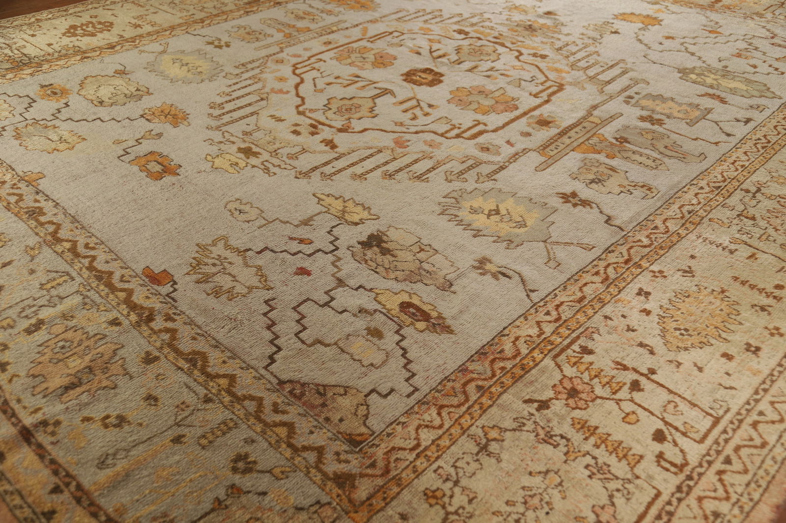 Pre-1900 Antique Vegetable Dye Oushak Turkish Rug 12x14 - 7