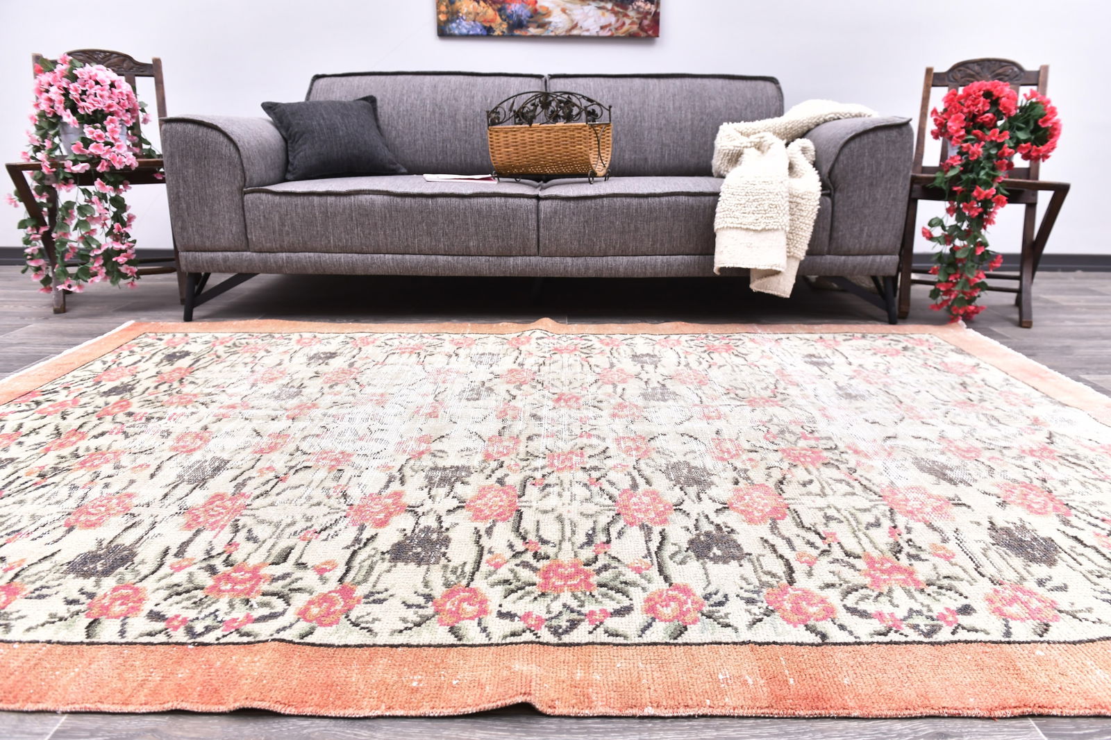 5'6'' x 8'5'' Handmade Vintage Wool Rug - 244756: Title: 5'6'' x 8'5'' Handmade Vintage Wool Rug - 244756Description:5'6'' x 8'5'' Handmade Vintage Wool Rug - 244756Origin:TurkiyeDate/Period:1960-90Materials:Wool,CottonDimension:5'6''x8'5'' ft,