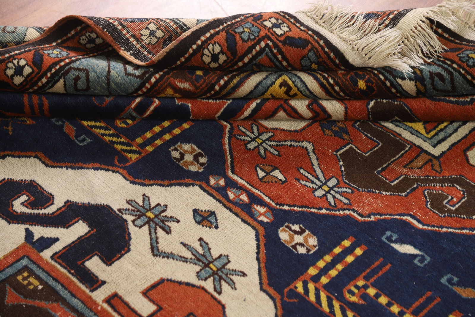 Antique Blue Vegetable Dye Kazak Oriental Area Rug 7x10 - 18