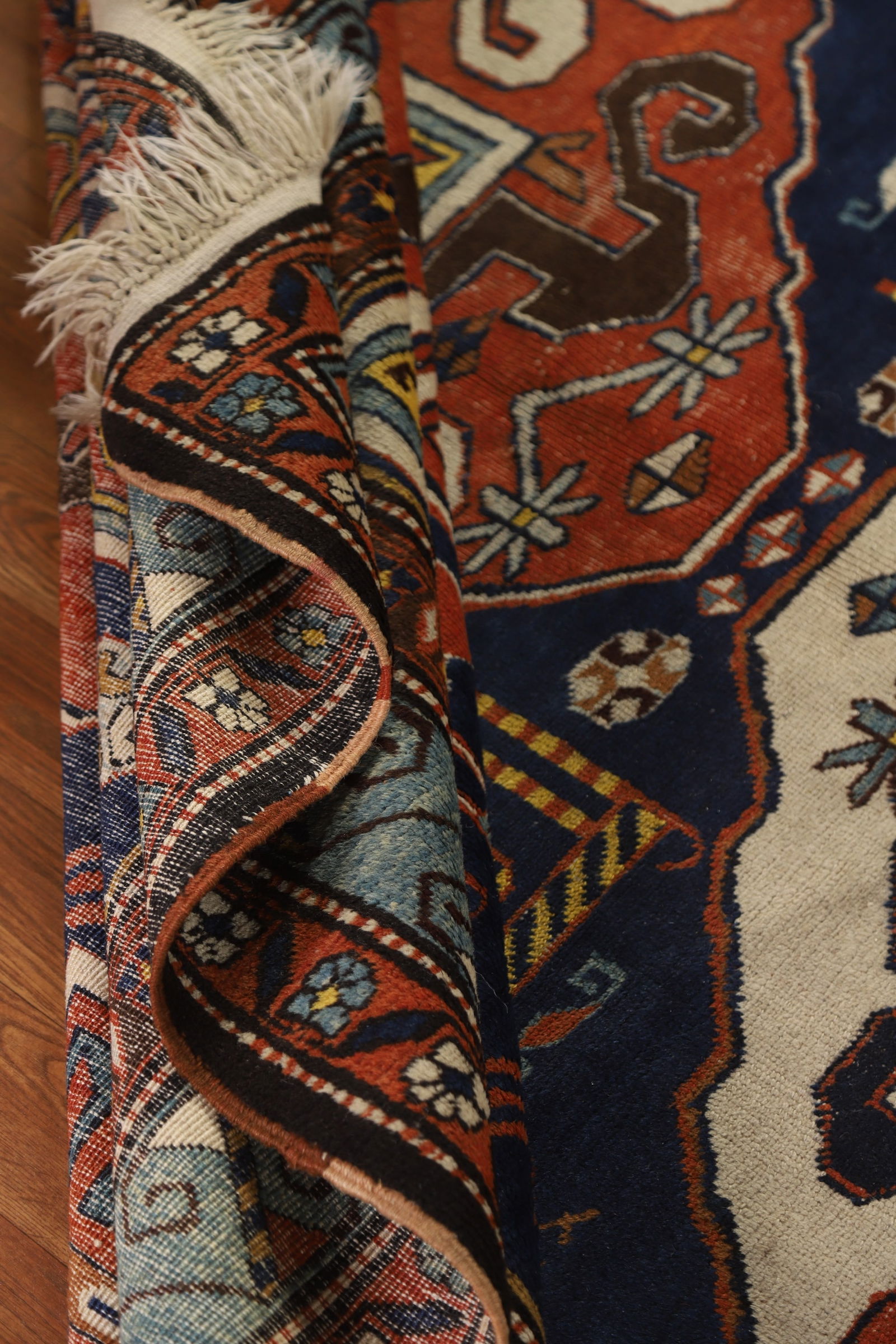 Antique Blue Vegetable Dye Kazak Oriental Area Rug 7x10 - 19