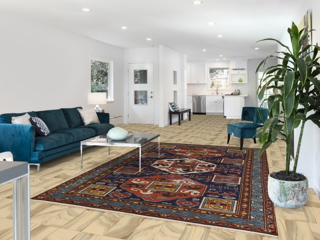 Antique Blue Vegetable Dye Kazak Oriental Area Rug 7x10 - 2