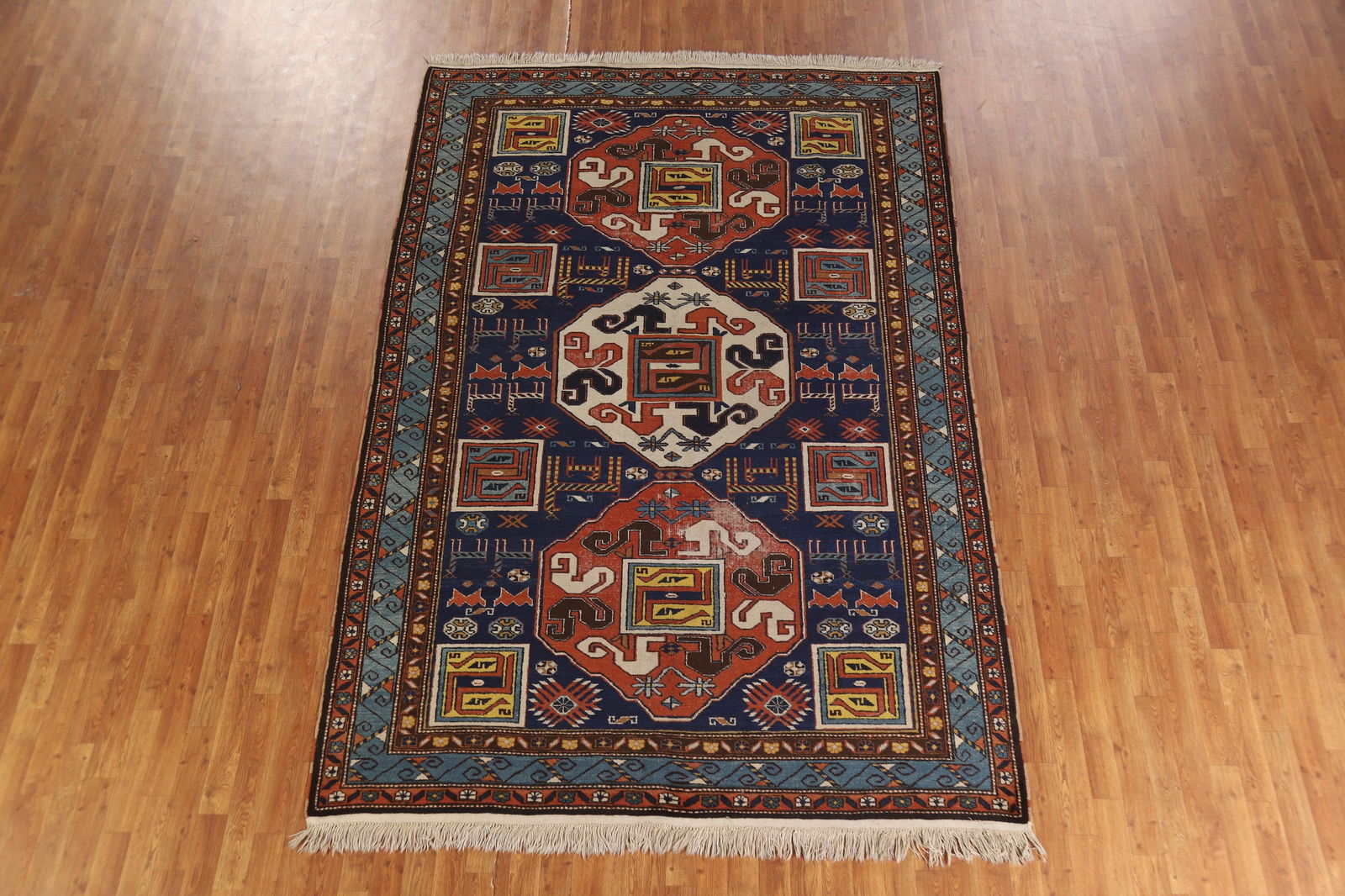 Antique Blue Vegetable Dye Kazak Oriental Area Rug 7x10 - 3