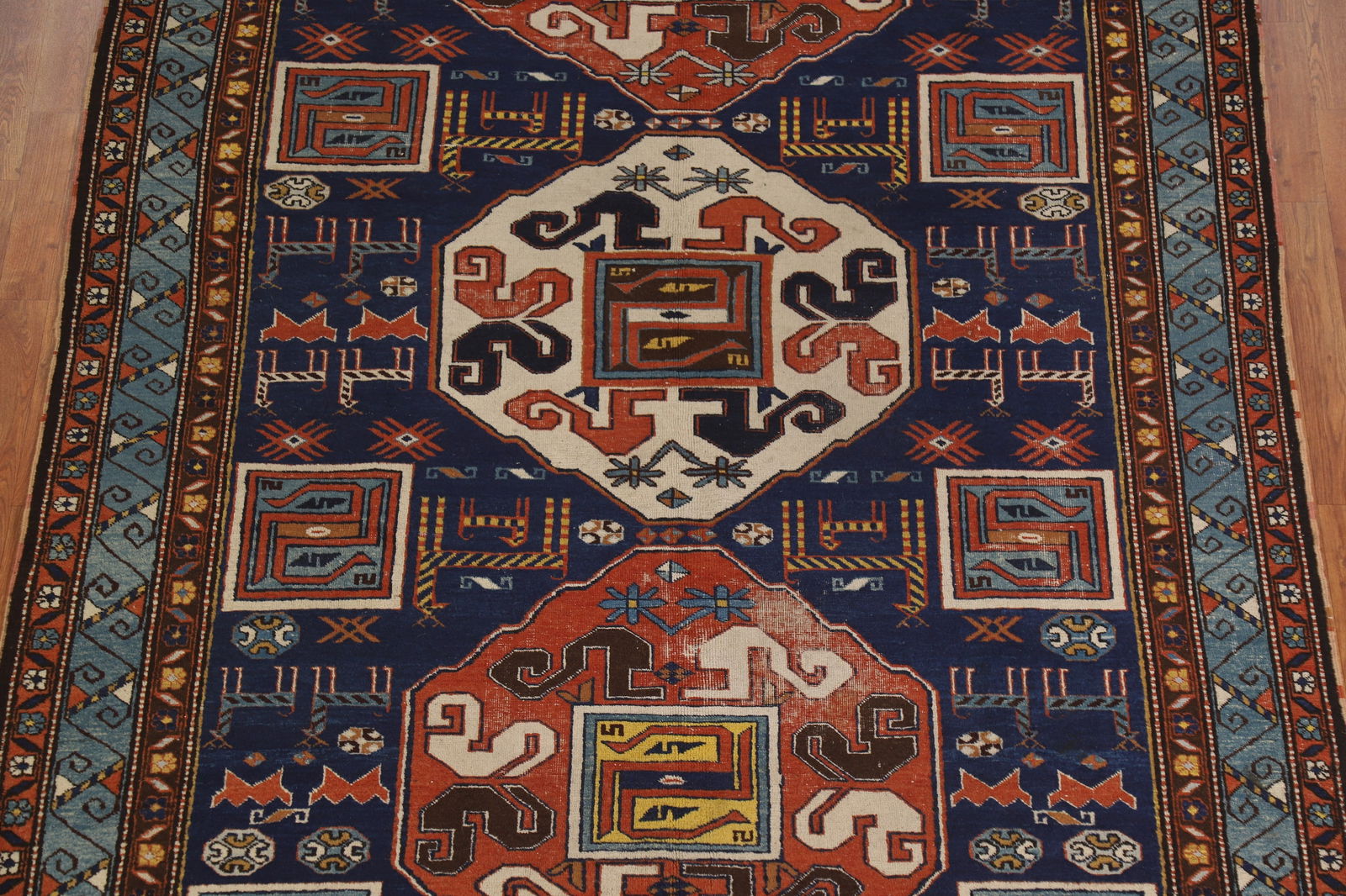 Antique Blue Vegetable Dye Kazak Oriental Area Rug 7x10 - 4