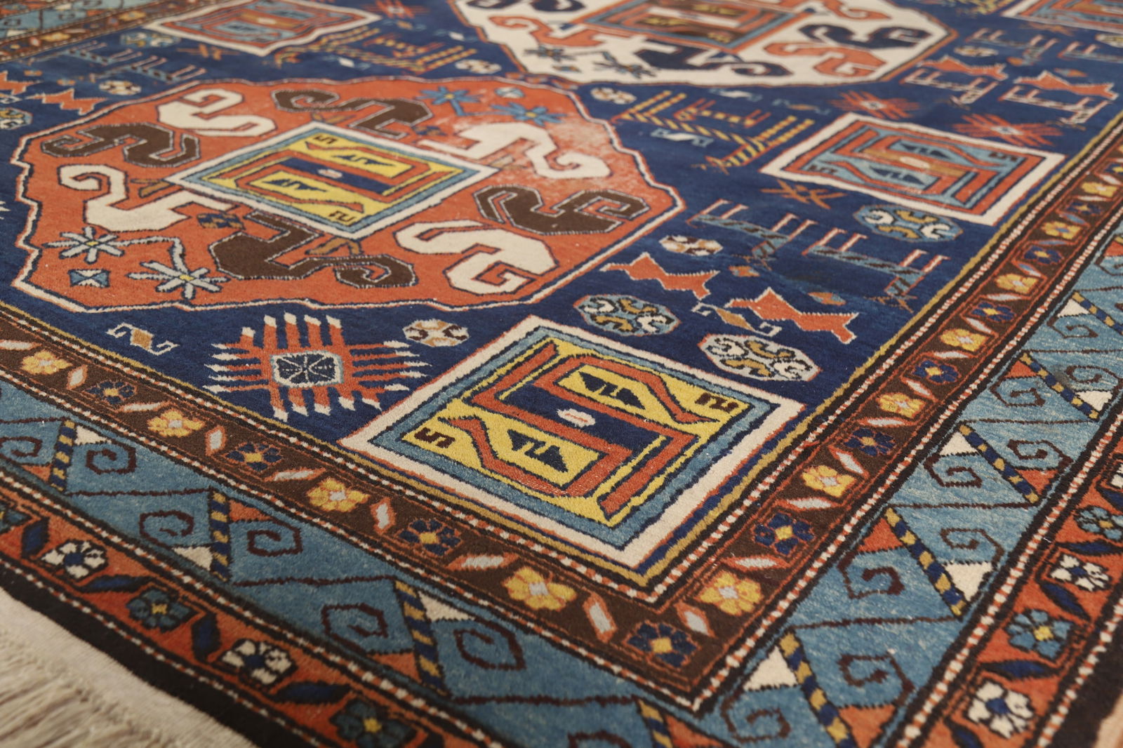 Antique Blue Vegetable Dye Kazak Oriental Area Rug 7x10 - 6