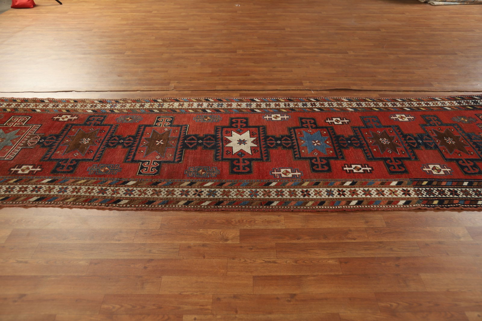Pre-1900 Antique Kazak Vegetable Dye Runner Rug 4x13 - 14