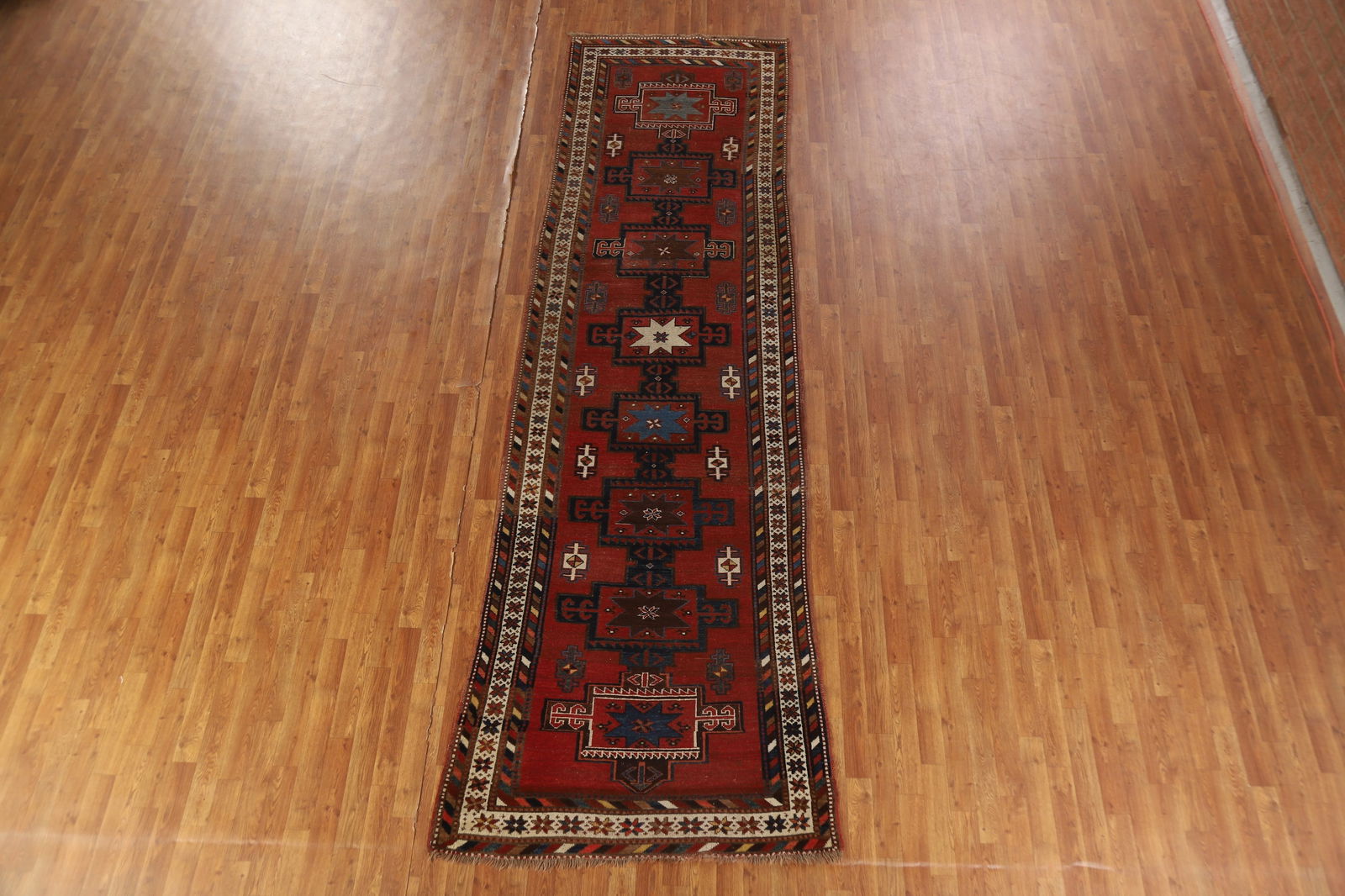 Pre-1900 Antique Kazak Vegetable Dye Runner Rug 4x13 - 15