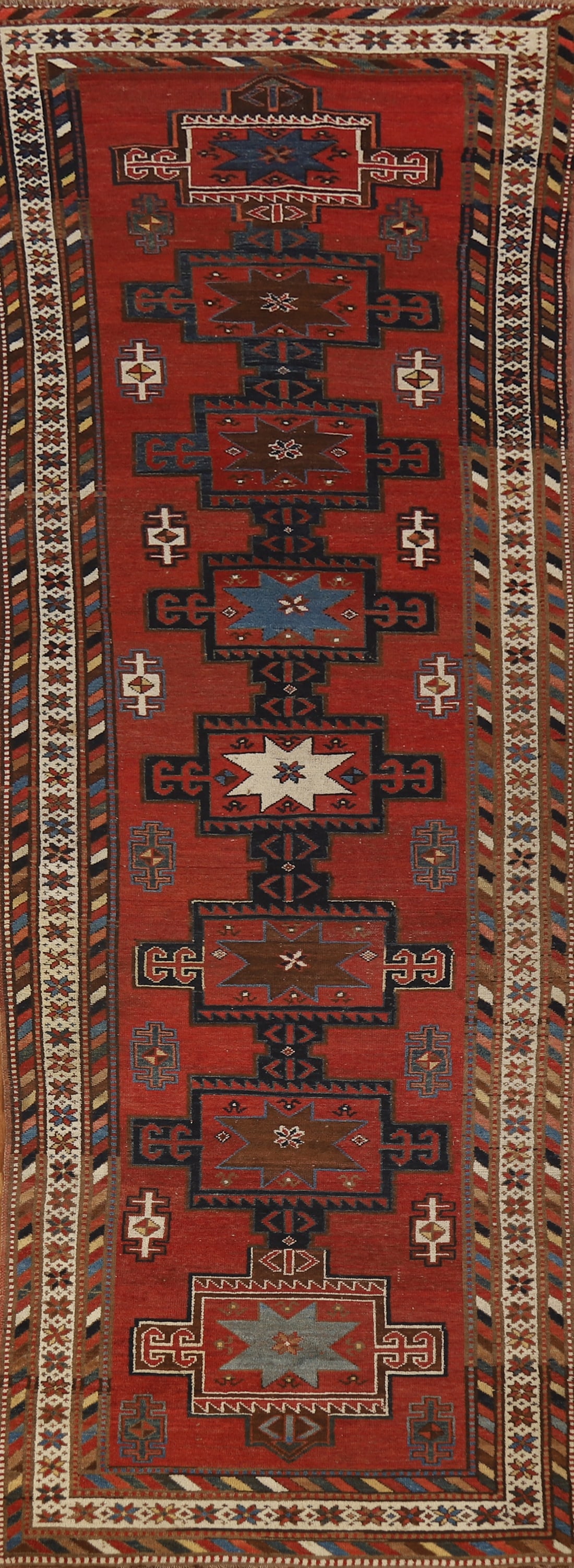 Pre-1900 Antique Kazak Vegetable Dye Runner Rug 4x13: Title: Pre-1900 Antique Kazak Vegetable Dye Runner Rug 4x13 Description:A Beautiful Genuine Russia Kazak rug is Hand Knotted by skillful weavers in Russia with