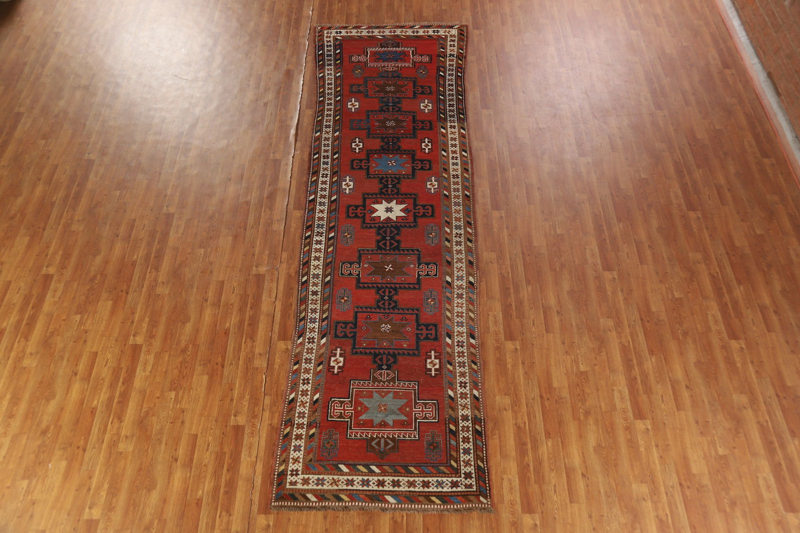 Pre-1900 Antique Kazak Vegetable Dye Runner Rug 4x13 - 3