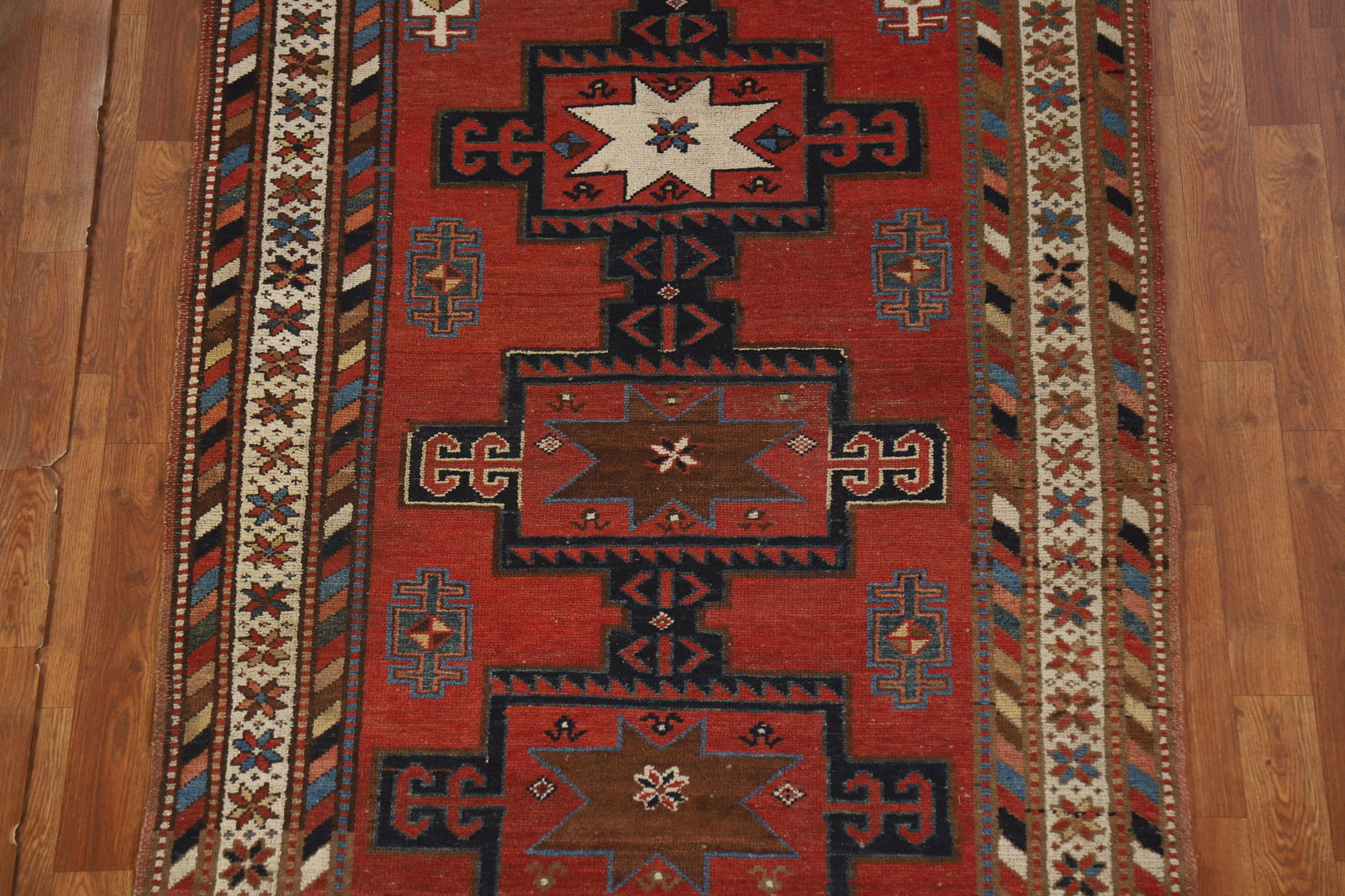 Pre-1900 Antique Kazak Vegetable Dye Runner Rug 4x13 - 4