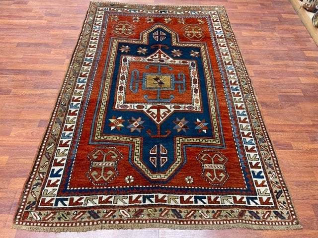 Antique kazak caucasian rug-5009: Title:Antique kazak caucasian rug-5009 Description:Beautiful antique kazak caucasian from southwest Caucasian, size 4 ft. 6 inches by 6 ft. 9 inches, circa 1900, excellent condition with a good pile t