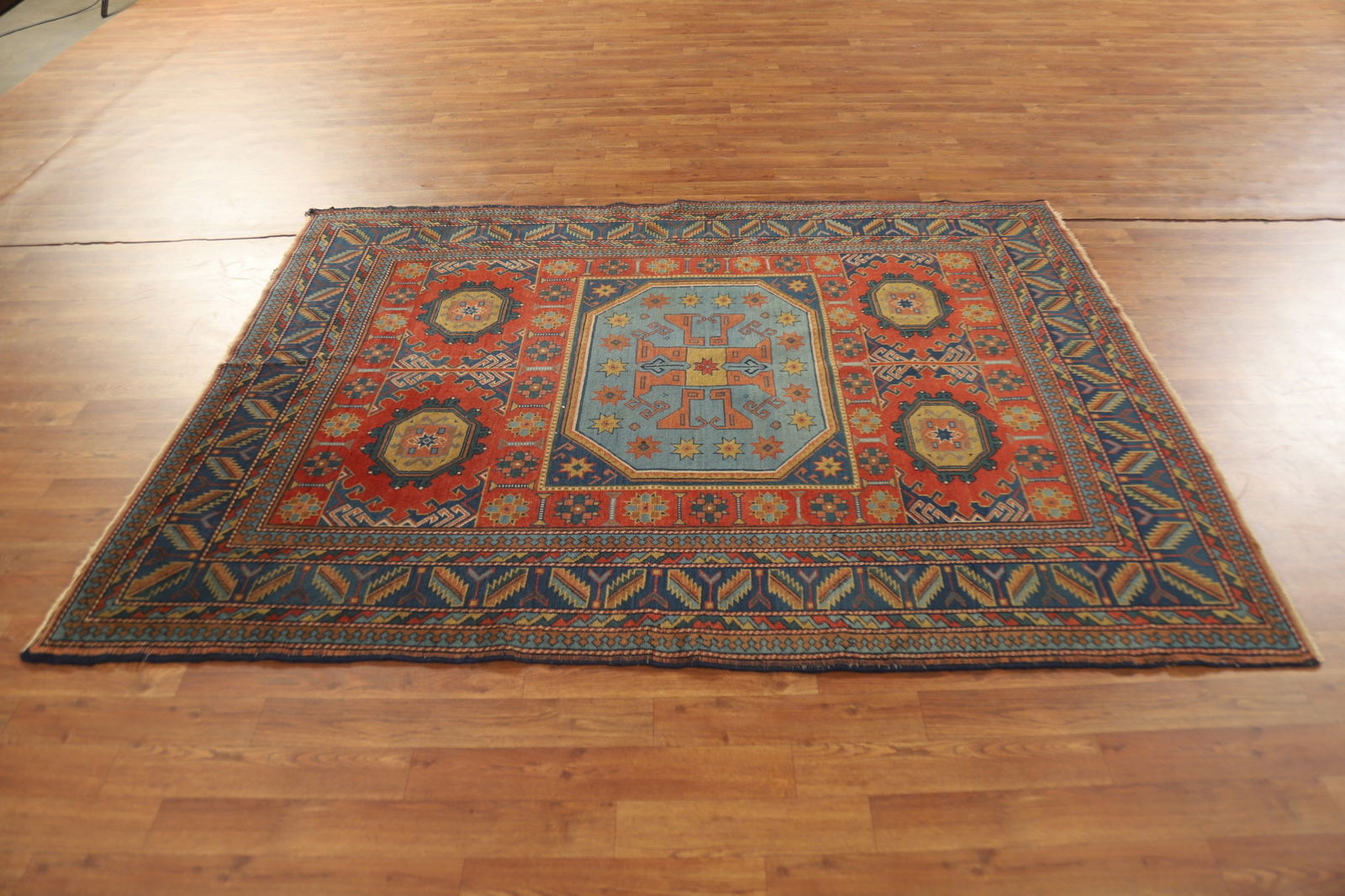Antique Vegetable Dye Geometric Kazak Oriental Rug 5x7 - 16