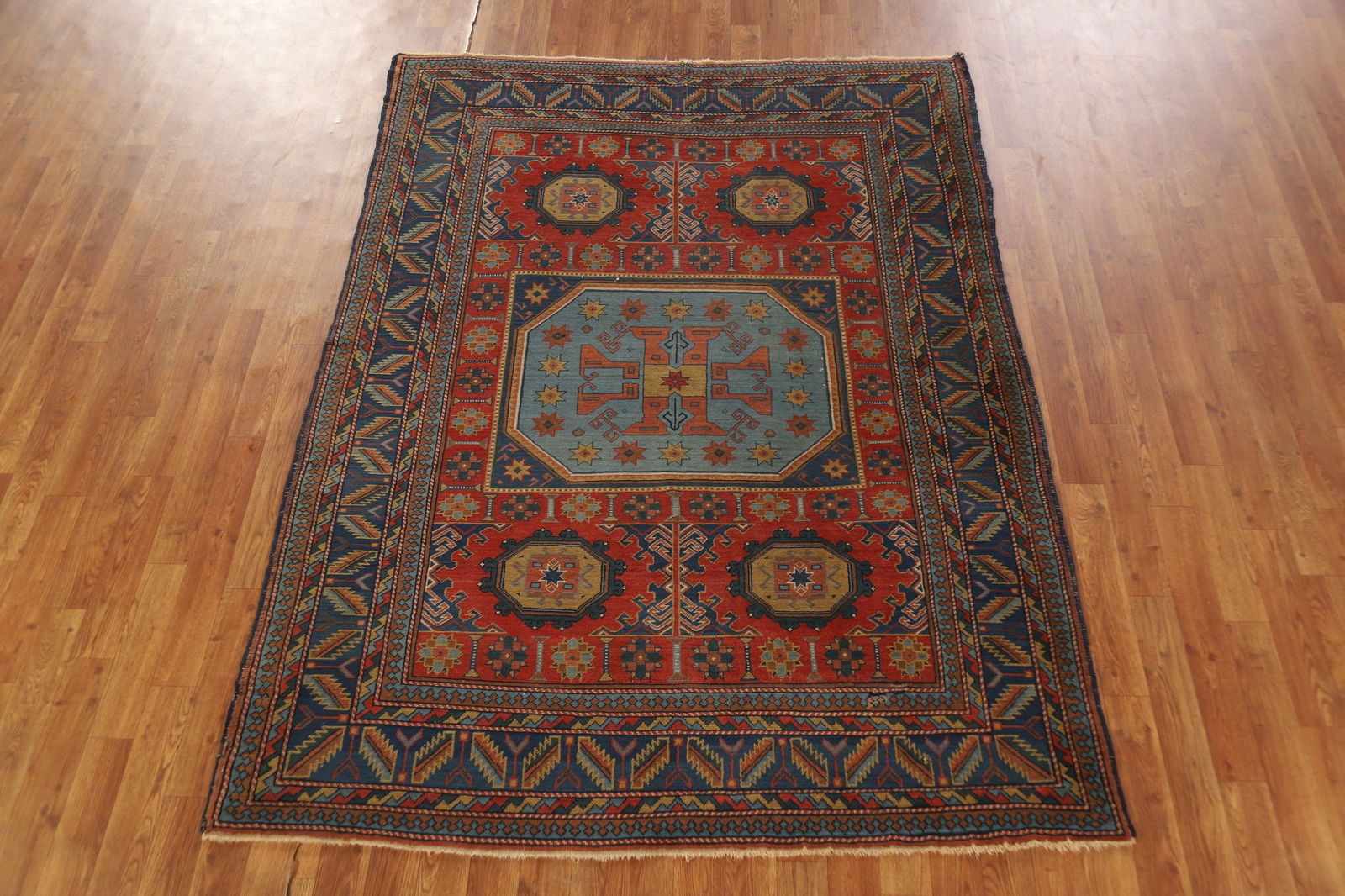 Antique Vegetable Dye Geometric Kazak Oriental Rug 5x7 - 17