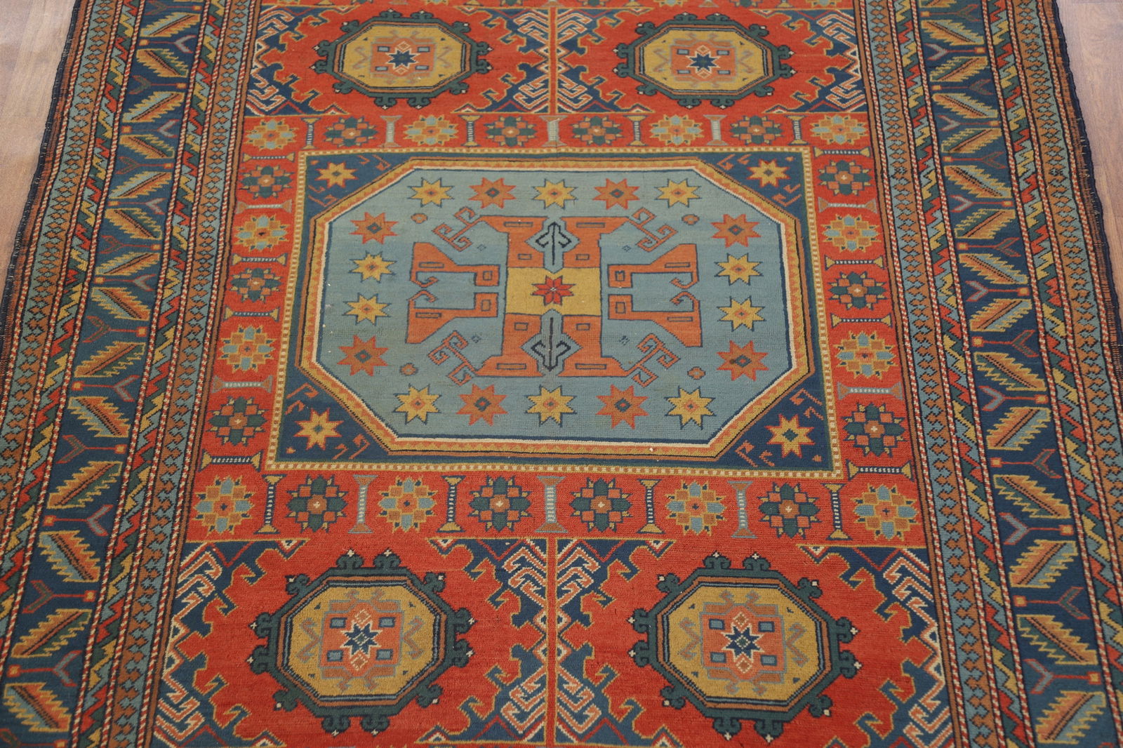 Antique Vegetable Dye Geometric Kazak Oriental Rug 5x7 - 4