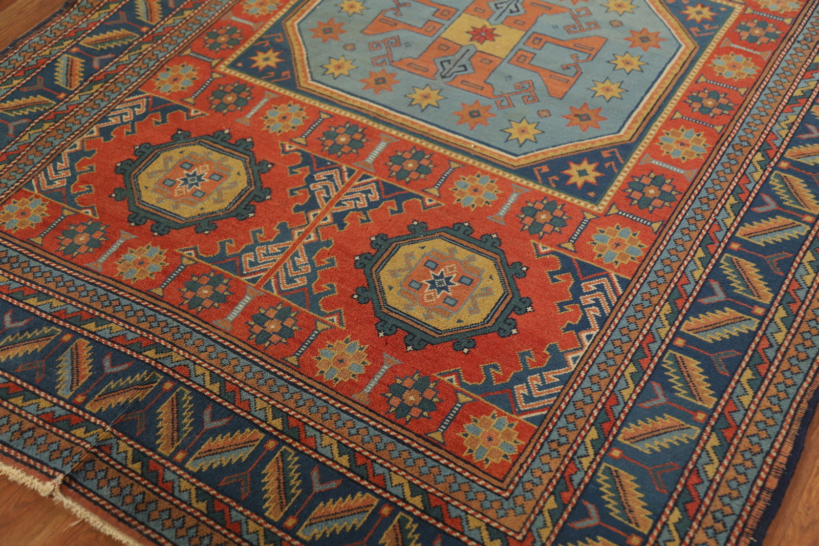 Antique Vegetable Dye Geometric Kazak Oriental Rug 5x7 - 7