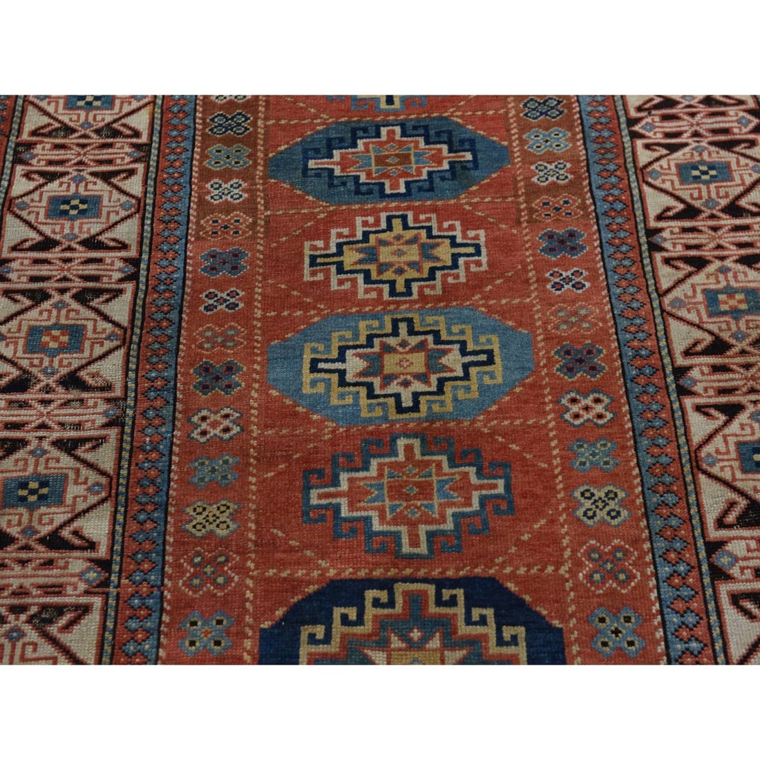 Auburn Red Antique Caucasian Mogan Kazak Hand Knotted Wool Runner Rug - 3