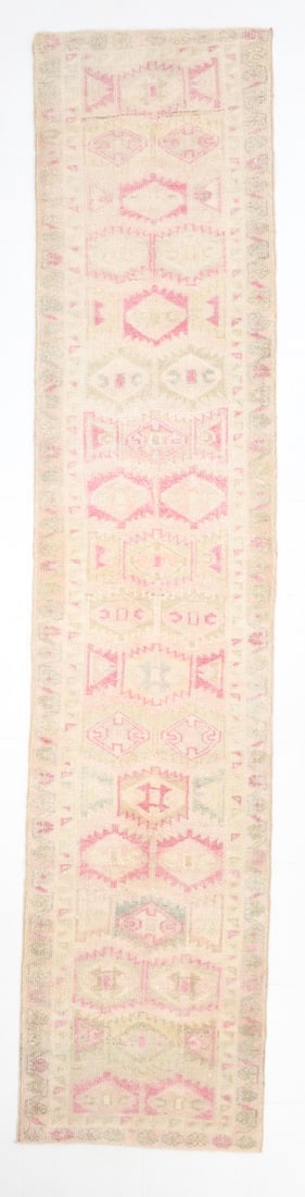 2'7'' x 12'7'' Vintage Wool Runner Rug - 4239: Title: 2'7'' x 12'7'' Vintage Wool Runner Rug - 4239Description:2'7'' x 12'7'' Vintage Wool Runner Rug - 4239Origin:TurkiyeDate/Period:1960-90Materials:Wool,CottonDimension:2'7''x12'7'' ft, 81x385 cm