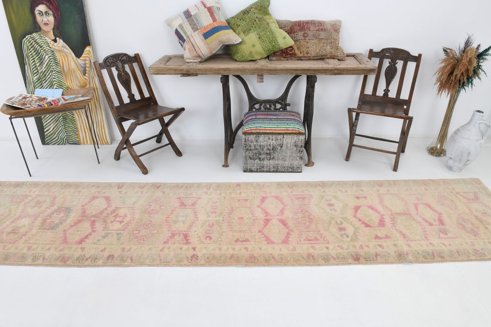 2'7'' x 12'7'' Vintage Wool Runner Rug - 4239 - 4