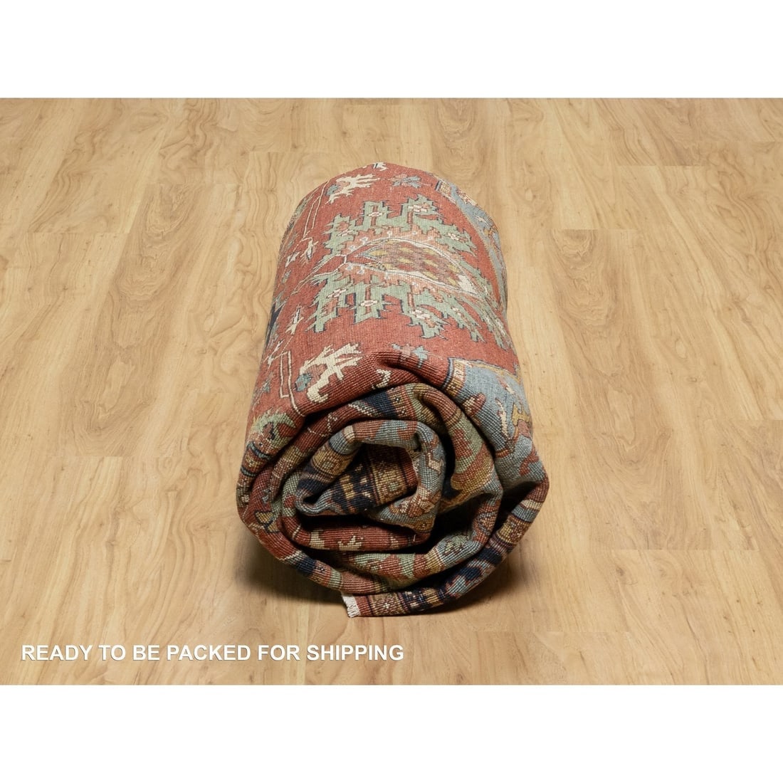 Red Antiqued Fine Heriz Re-Creation Soft Wool Hand Knotted Square Rug - 9