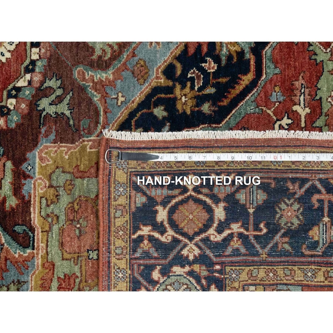 Red Antiqued Fine Heriz Re-Creation Soft Wool Hand Knotted Square Rug - 11