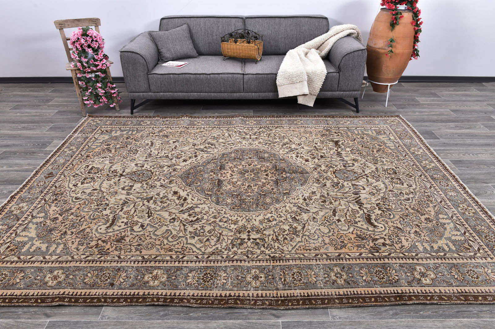 7'0'' x 9'10'' Handmade Vintage Wool Rug - 243990: Title: 7'0'' x 9'10'' Handmade Vintage Wool Rug - 243990Description:7'0'' x 9'10'' Handmade Vintage Wool Rug - 243990Origin:TurkiyeDate/Period:1960-90Materials:Wool,CottonDimension:7'0''x9'10'' ft,